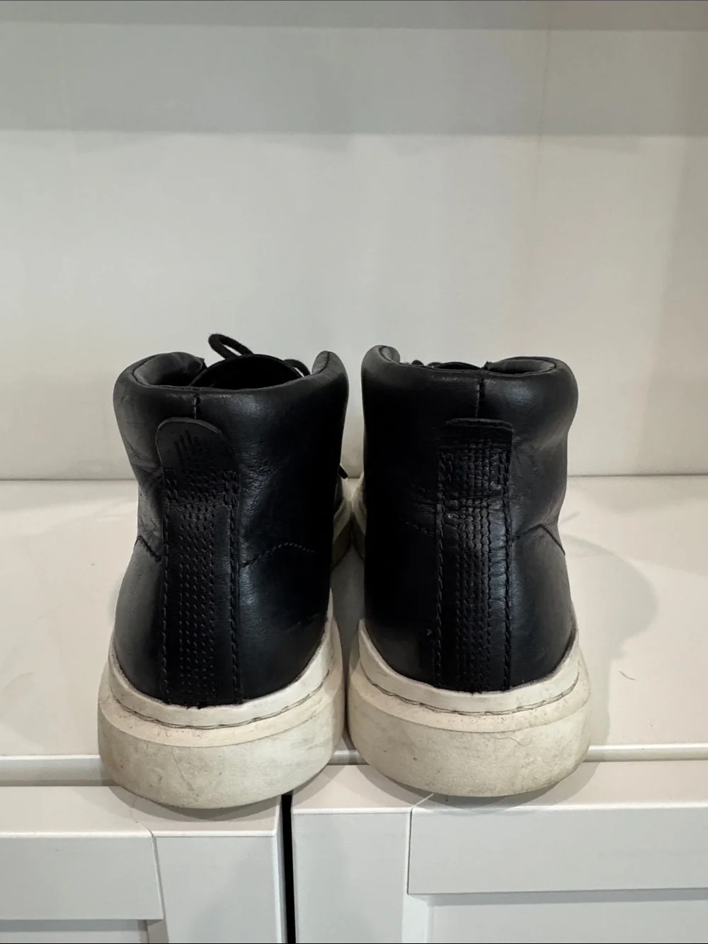 Men's Black Leather High-Top Sneakers with White Sole